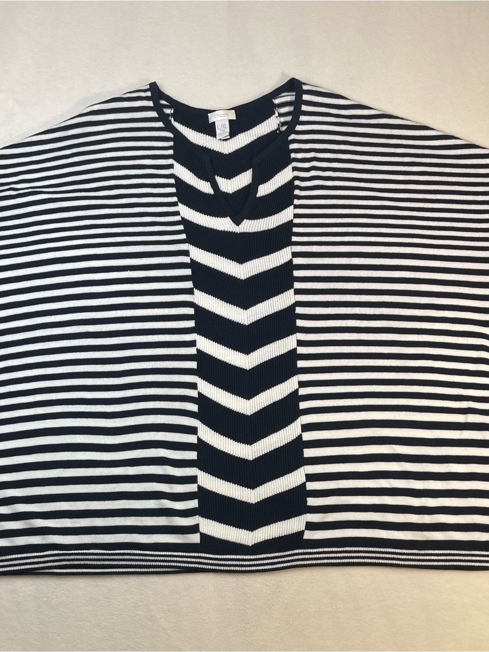 CHICOS Striped Knit Top in Black and White WOMENS SIZE L/XL